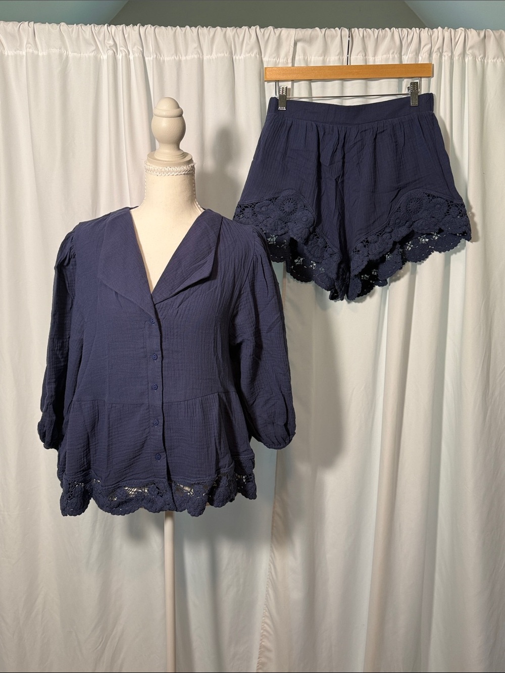 Umgee Navy Crochet-Trim Two-Piece Set